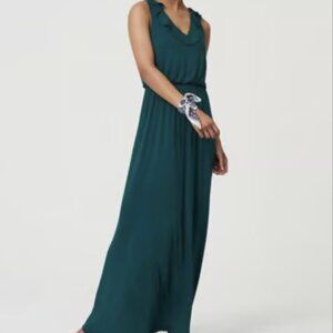 LOFT emerald green ruffle maxi dress